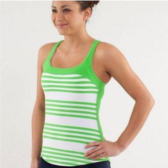 Lululemon Run: First Base Tank (super soft rulu!) green & white striped top - Picture 1 of 15
